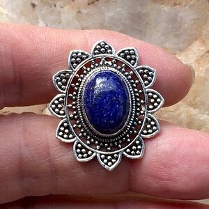 LAPIS LAZULI lotus filigree floral ring size 8 NWT